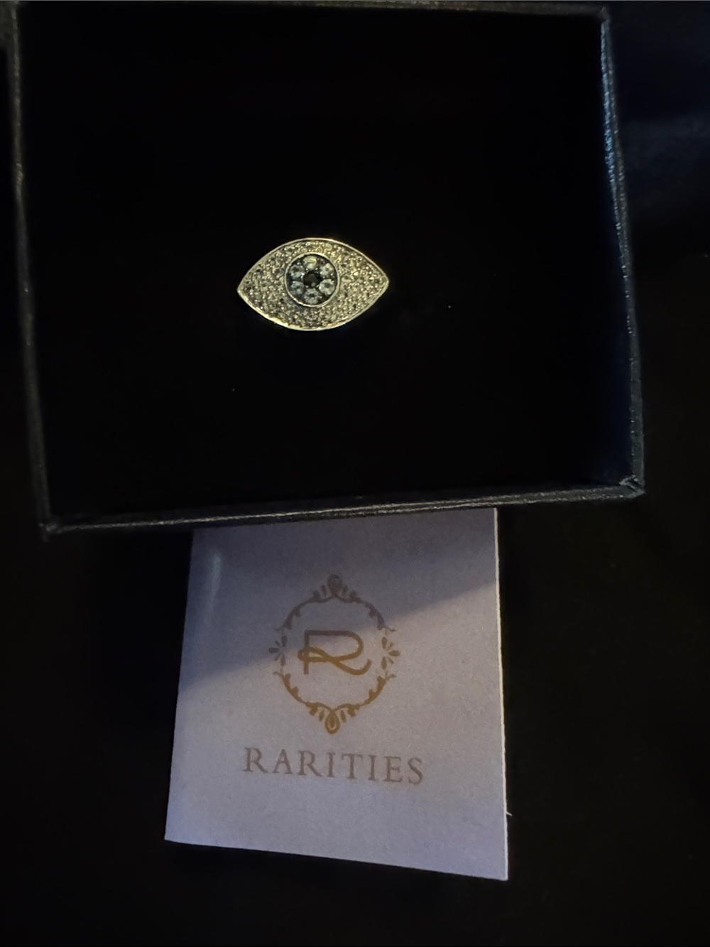 Rarities Sterling Silver and Blue and white pave diamonds Evil Eye Ring size 8